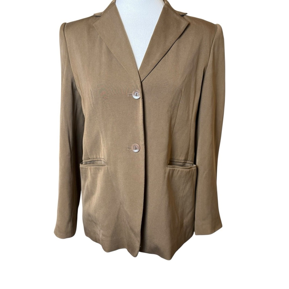 Vtg Talbots Brown Silk Two Button Blazer Jacket Sz 6P Office Career Professional